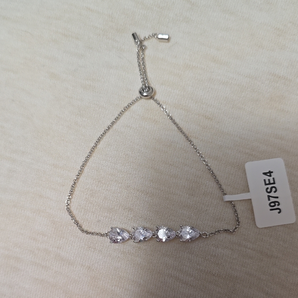 Elegant Sterling Silver Bracelet with Clear Stones Nwt.
